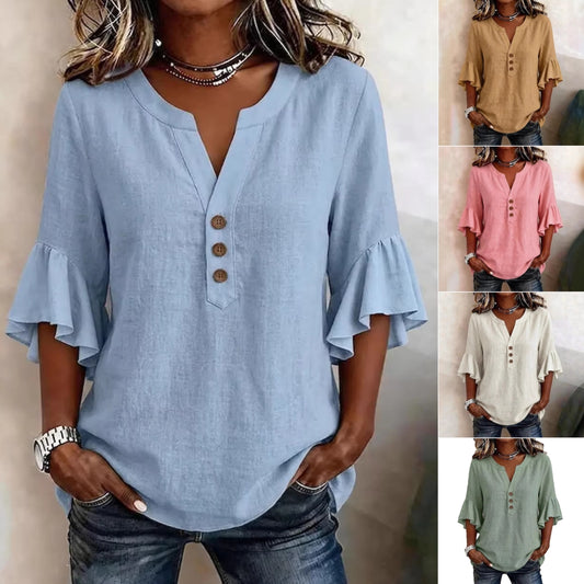 Solid Casual Loose Blouses For Women Fashion Summer Vintage Women's Oversized Shirts And Blouses Elegant Youth Female Tops