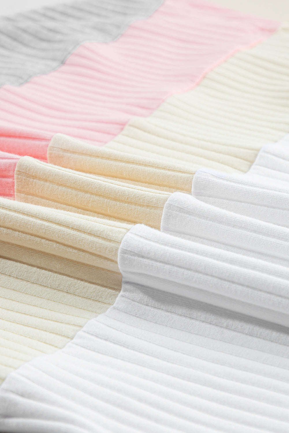 White Ribbed Color Block Patchwork T-Shirt