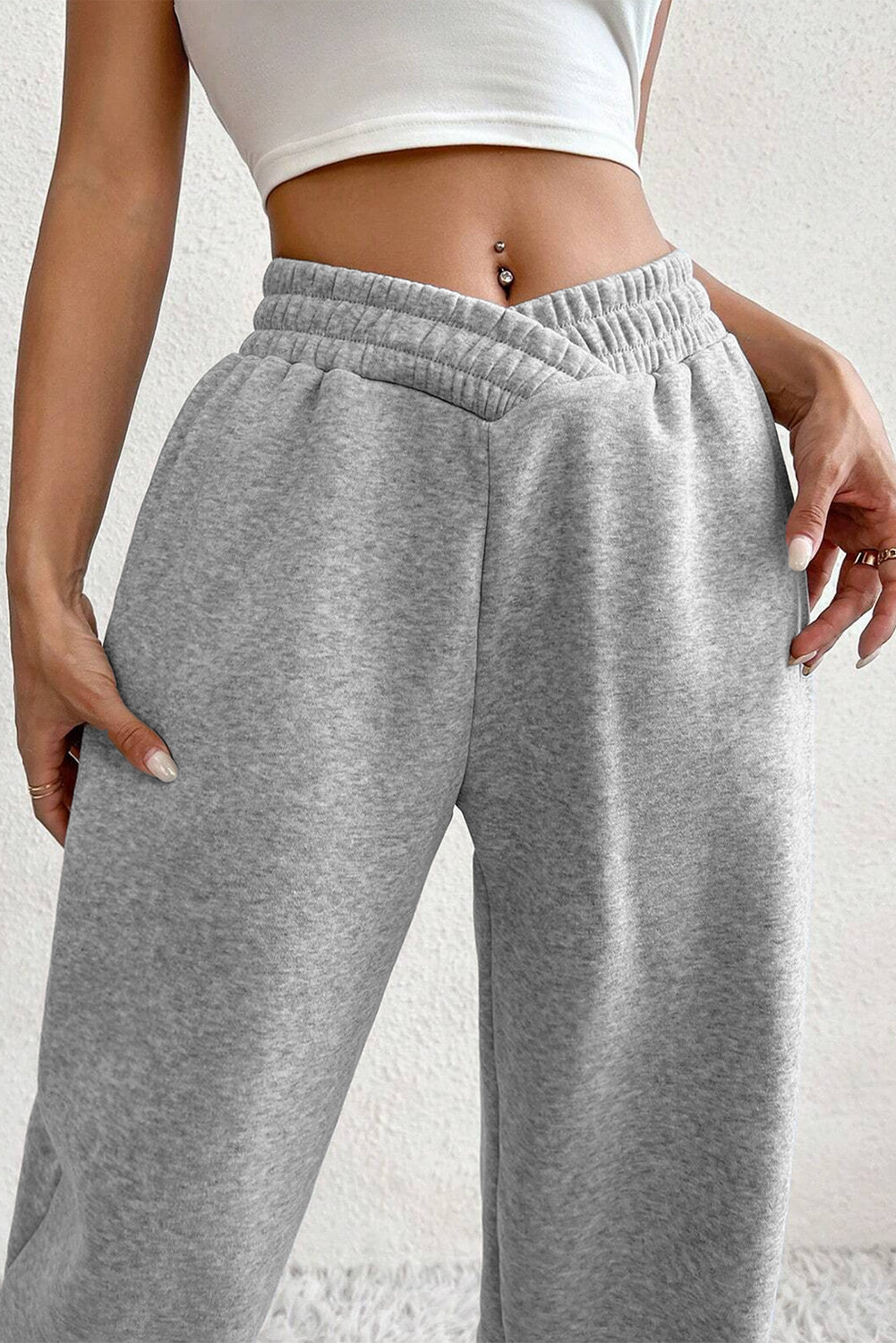 Light Grey Crisscross Elastic Waist Sweatpants