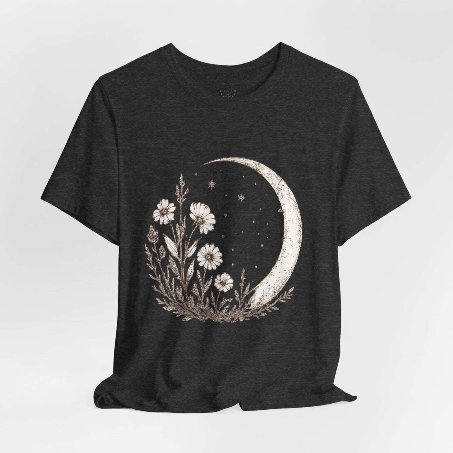 Crescent Moon Wildflower Tee — Botanical Graphic T-Shirt