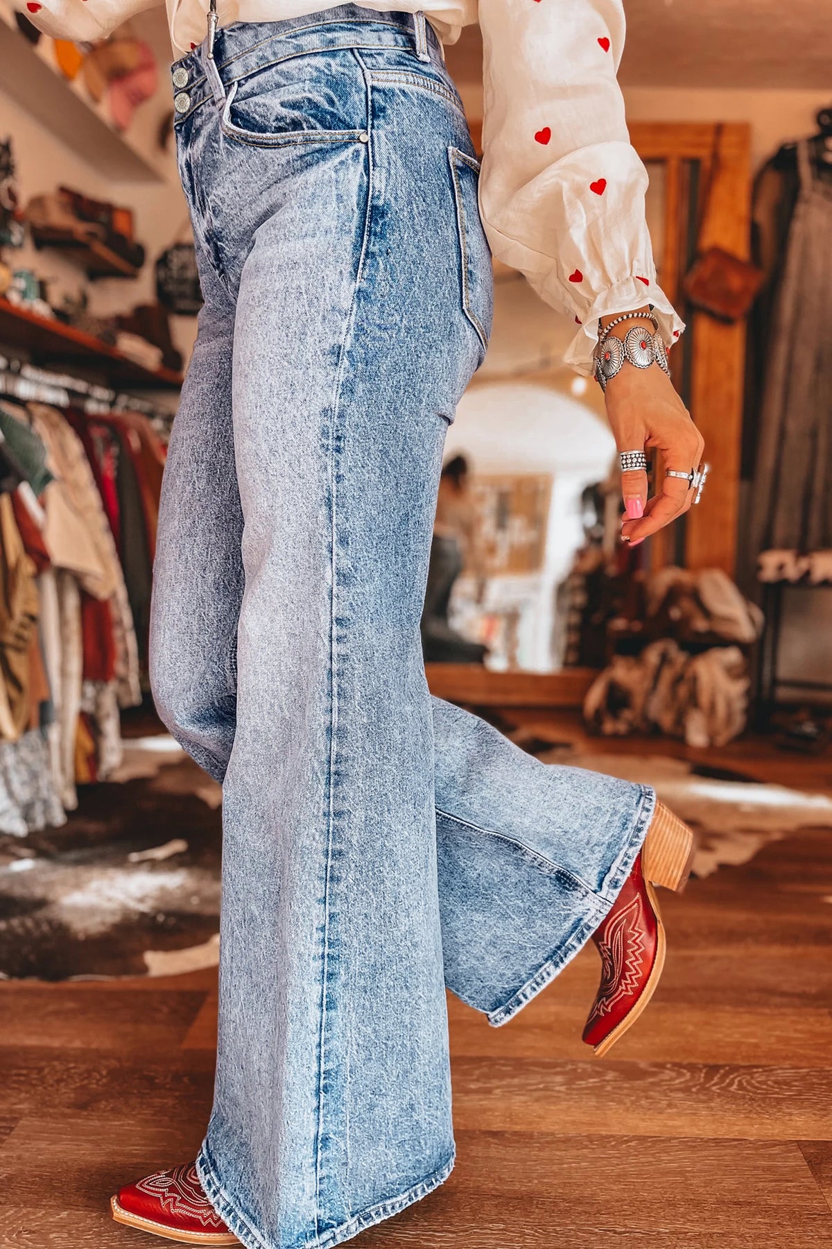 Acid Wash High Rise Flare Jeans