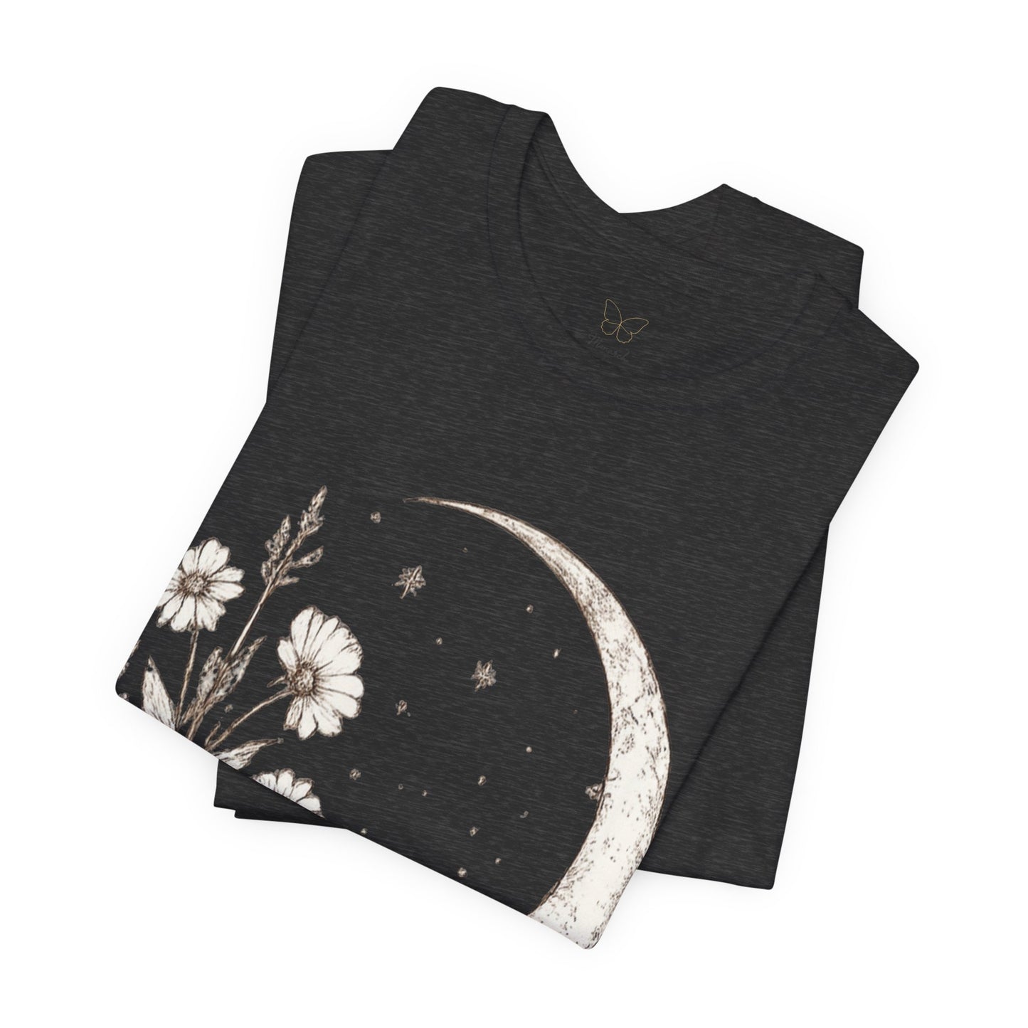 Crescent Moon Wildflower Tee — Botanical Graphic T-Shirt