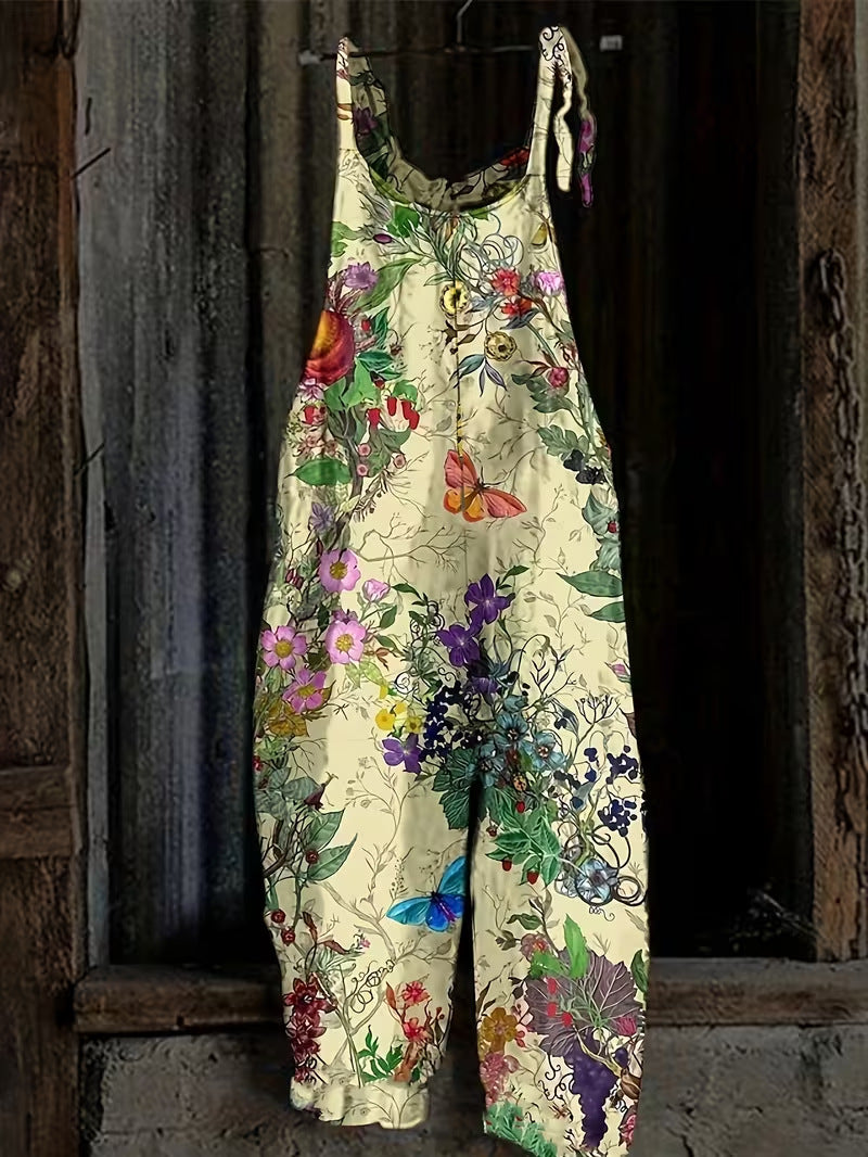 Women's Fun Print Wide-Leg Suspender Overalls