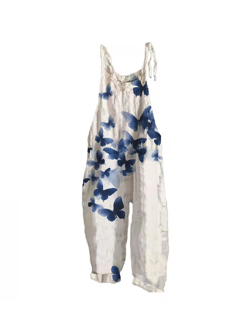 Women's Fun Print Wide-Leg Suspender Overalls