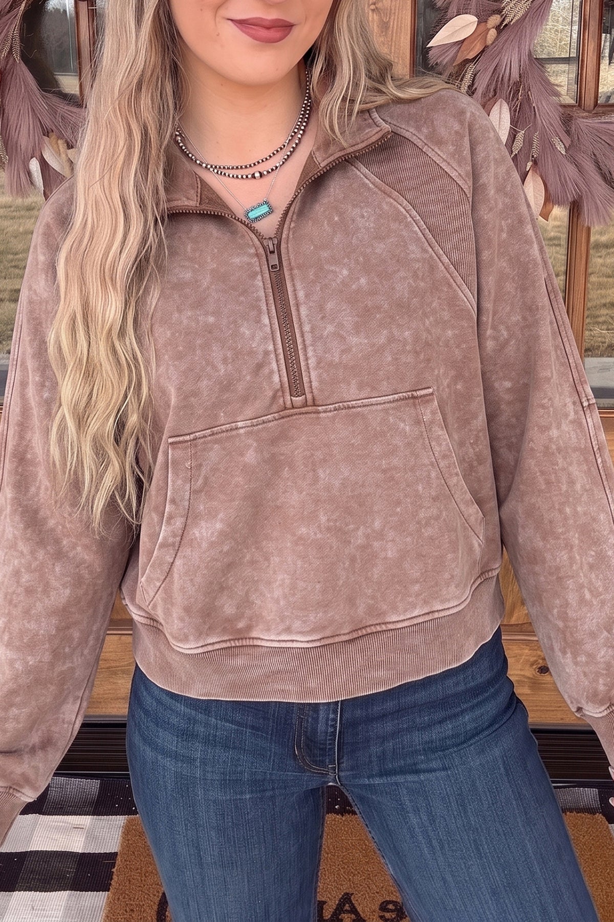Chestnut Vintage Half-Zip Sweatshirt