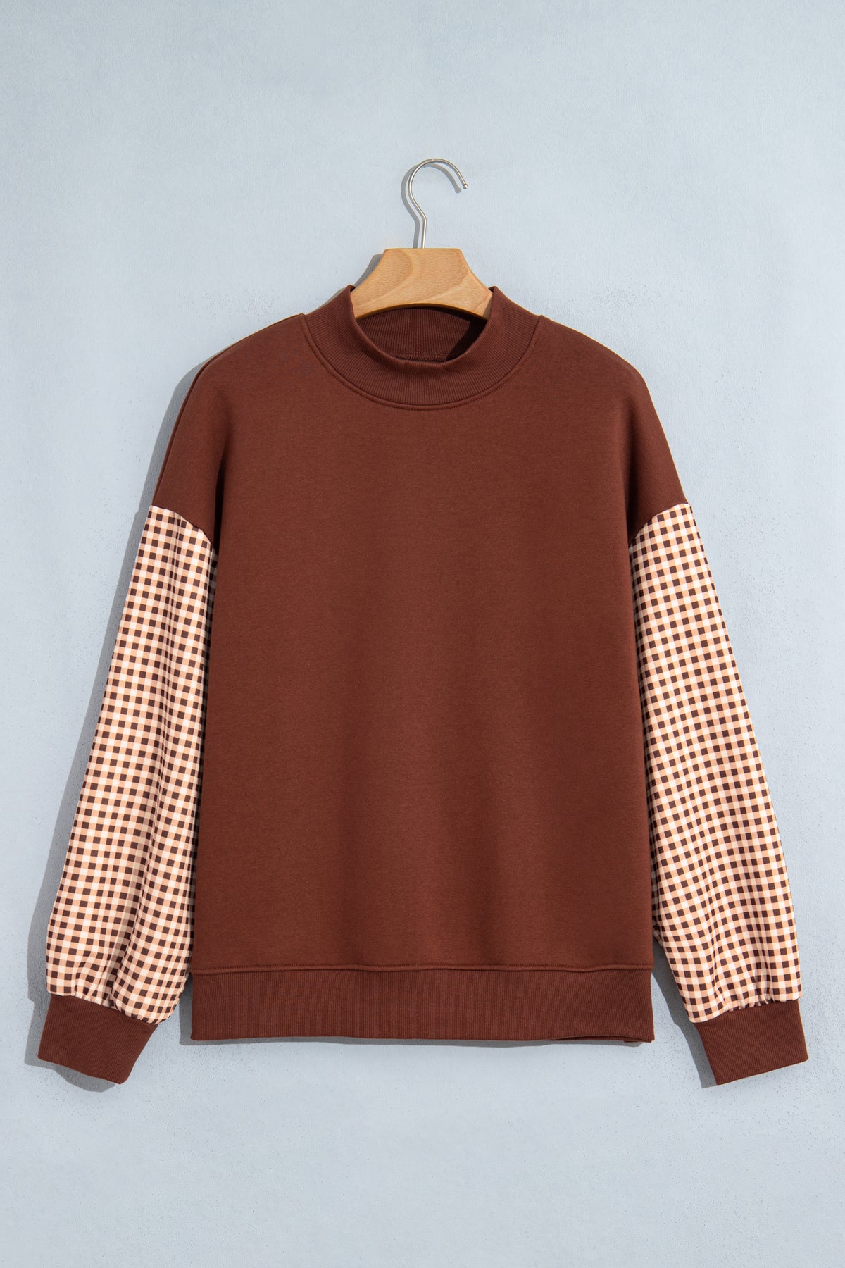 Plaid Sleeve Colorblock Tunic Sweatshirt