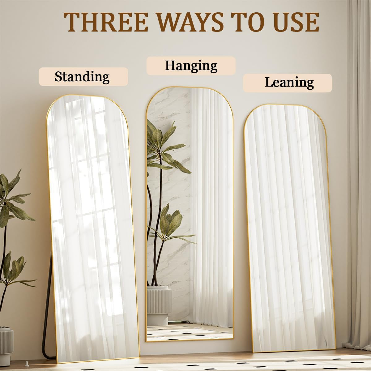 56Inch Full Length Floor Mirror Gold Aluminum Polished