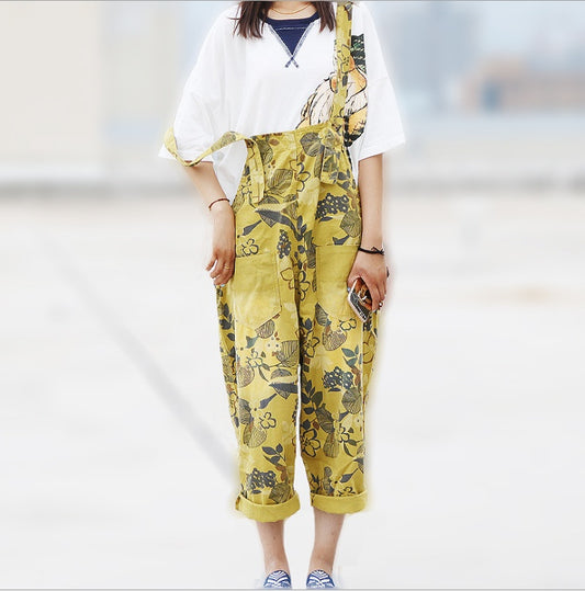 Women's Floral Print Cotton Overalls