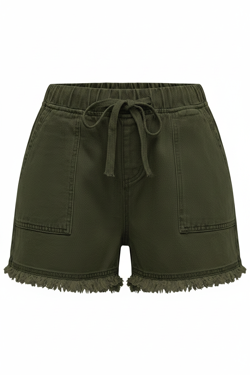 Drawstring Raw Hem Denim Shorts
