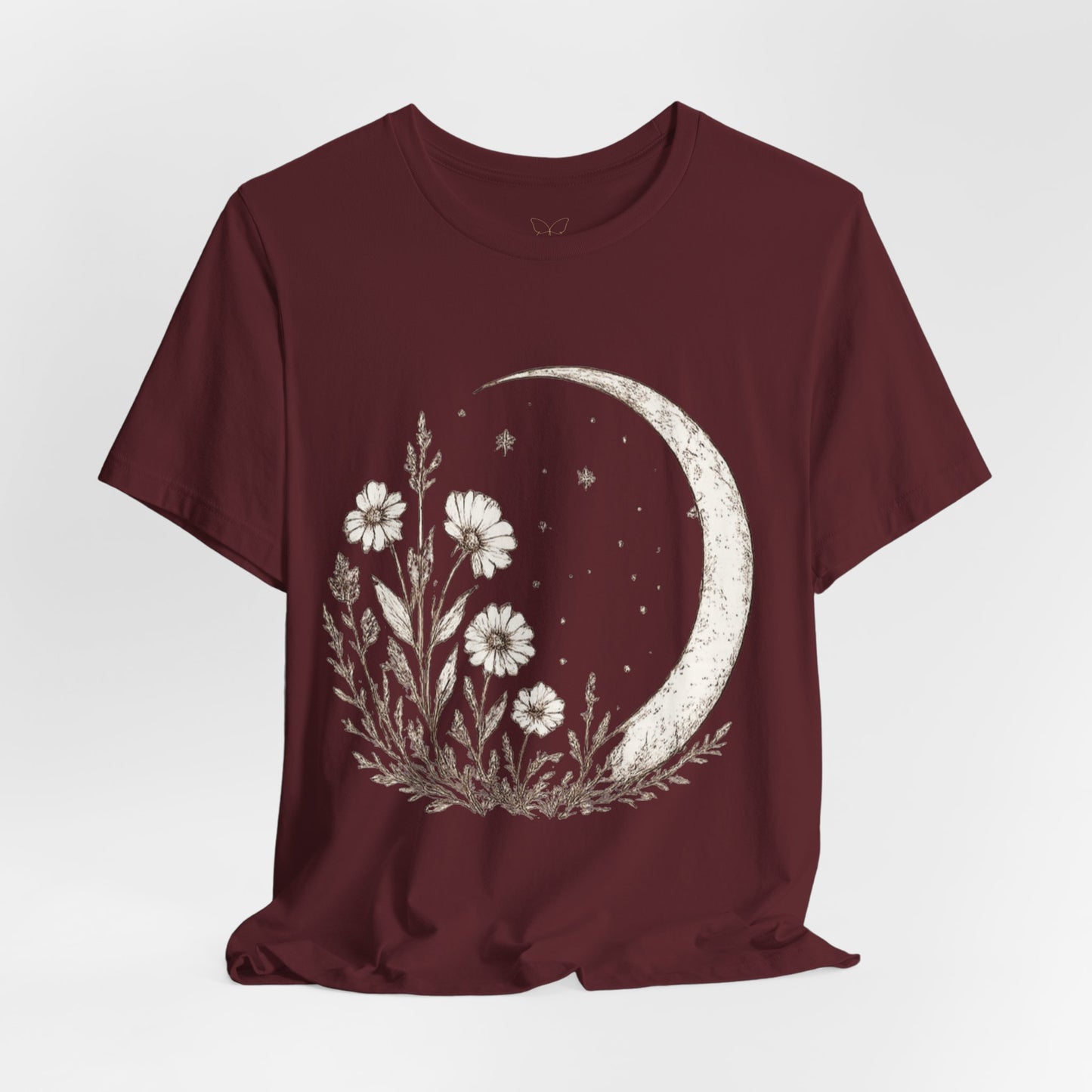 Crescent Moon Wildflower Tee — Botanical Graphic T-Shirt