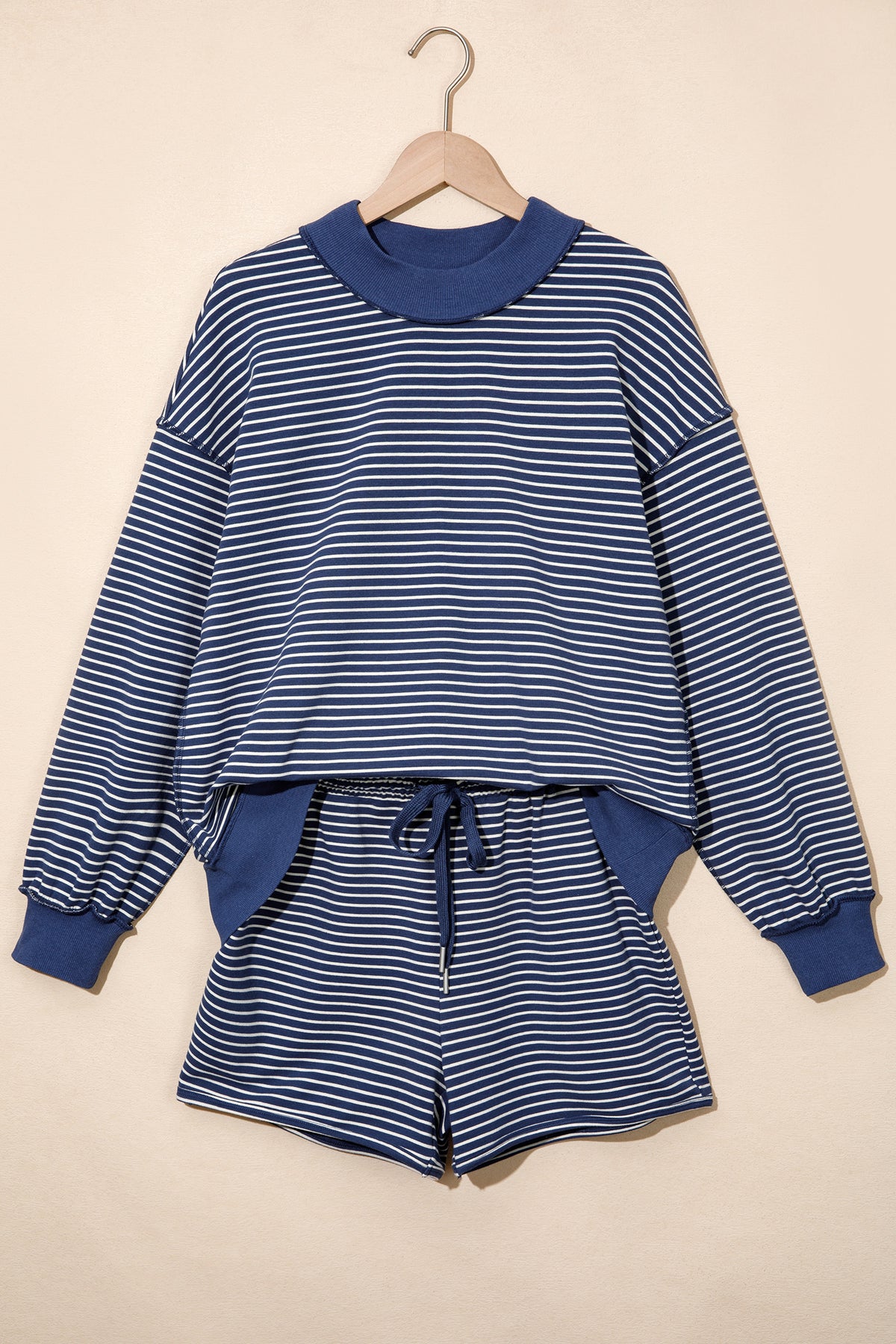 Striped Ribbed Mock-Neck Two-Piece Set