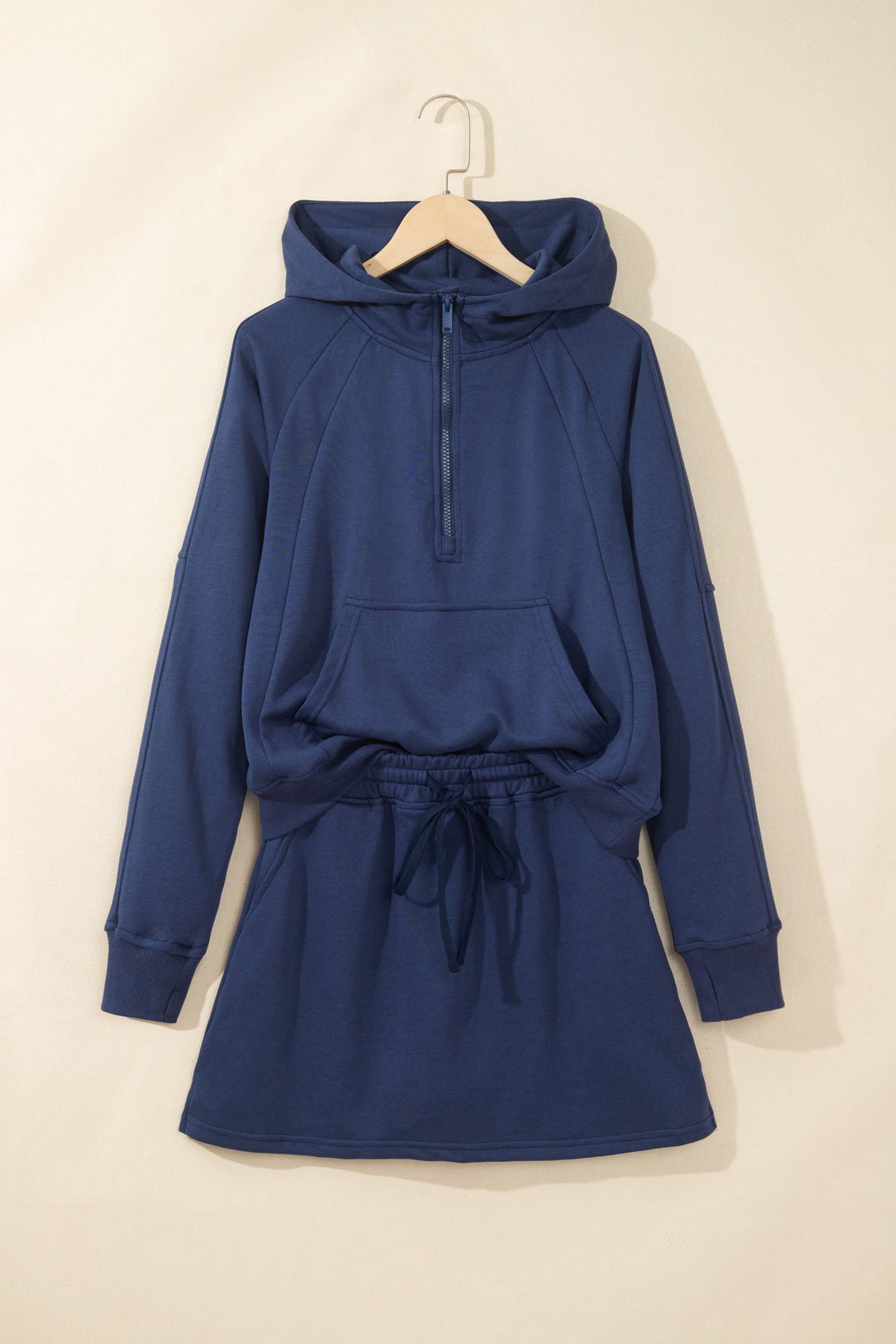 Navy Blue & Light Grey Half-Zip Skort Set