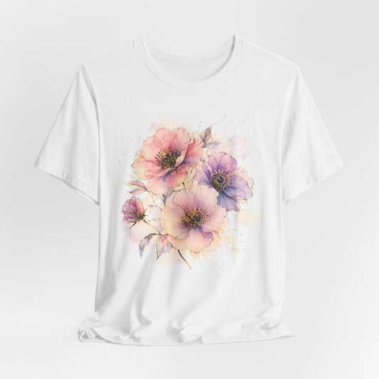 Floral Watercolor Tee — Pastel Poppy Bouquet T-Shirt
