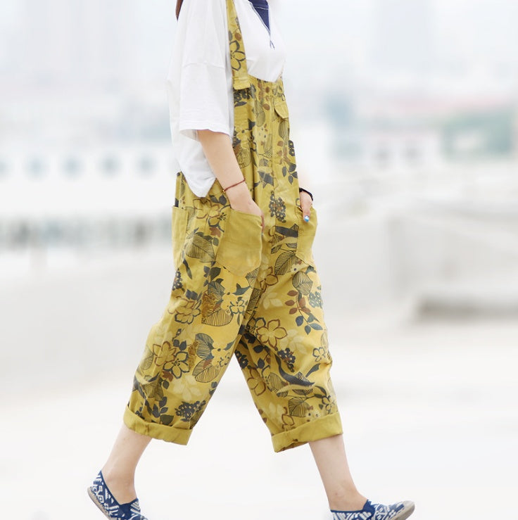 Women's Floral Print Cotton Overalls