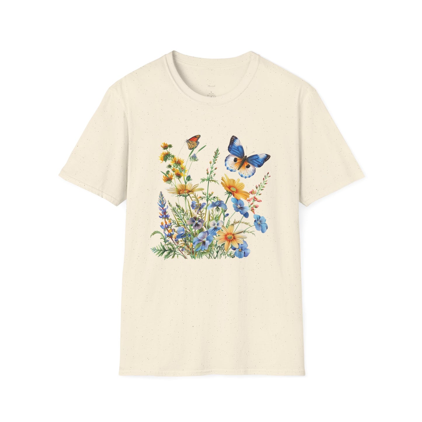 Butterfly Wildflower T-Shirt — Blue & Orange Garden Illustration