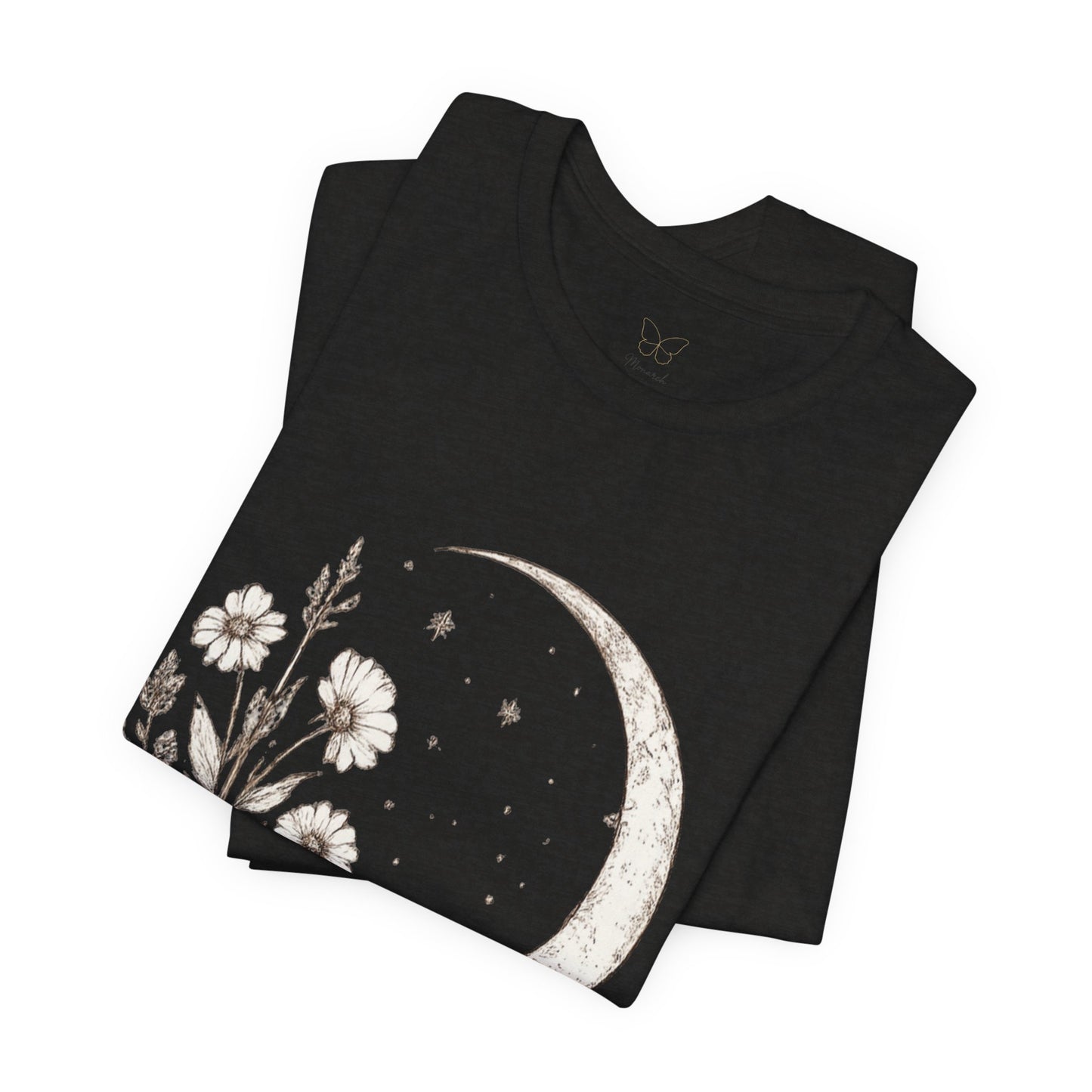 Crescent Moon Wildflower Tee — Botanical Graphic T-Shirt