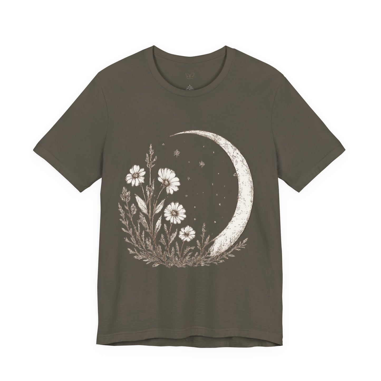 Crescent Moon Wildflower Tee — Botanical Graphic T-Shirt
