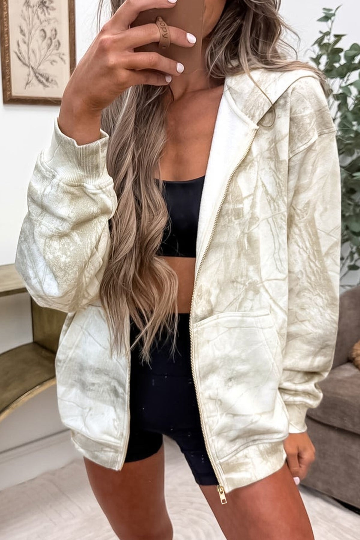 Abstract Camo Hooded Zip-Up Sweatshirt