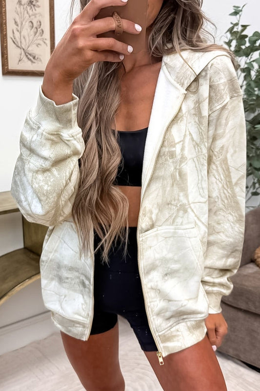 Abstract Camo Hooded Zip-Up Sweatshirt