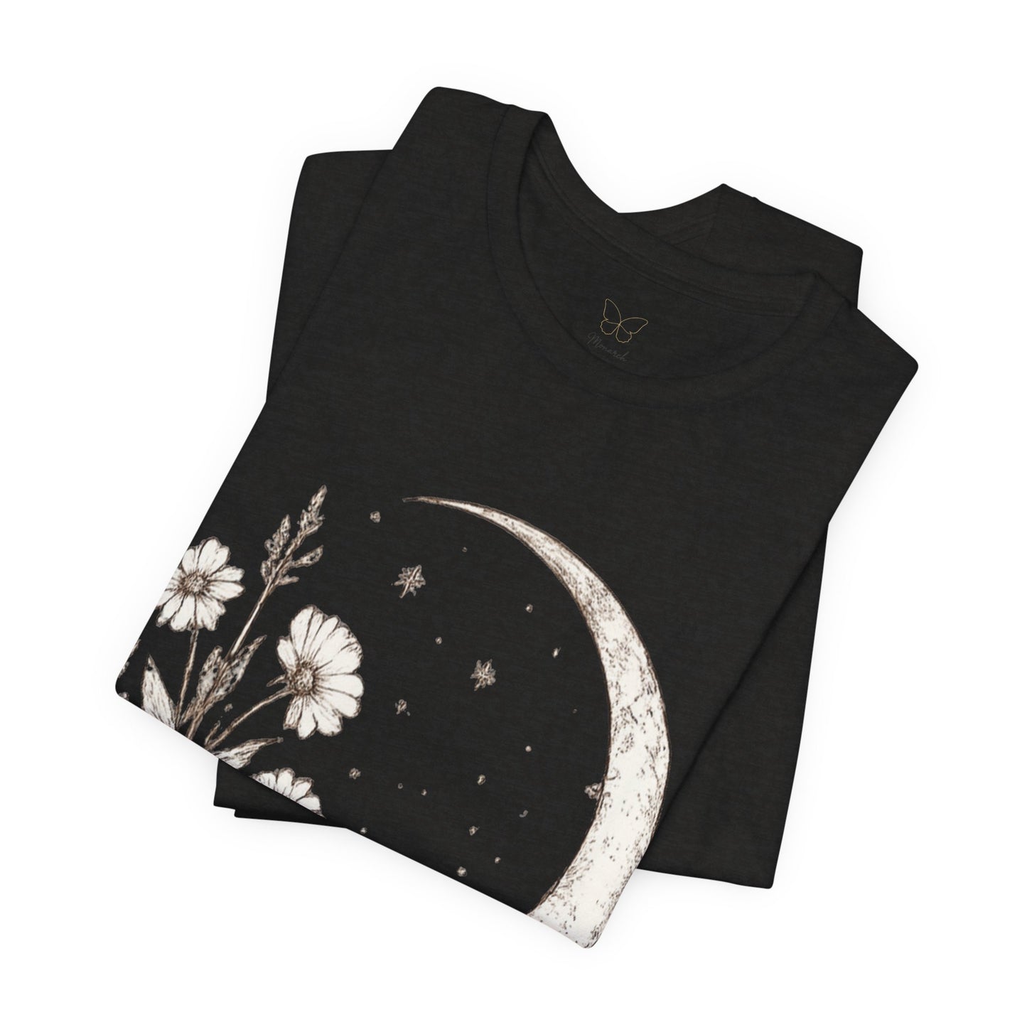 Crescent Moon Wildflower Tee — Botanical Graphic T-Shirt