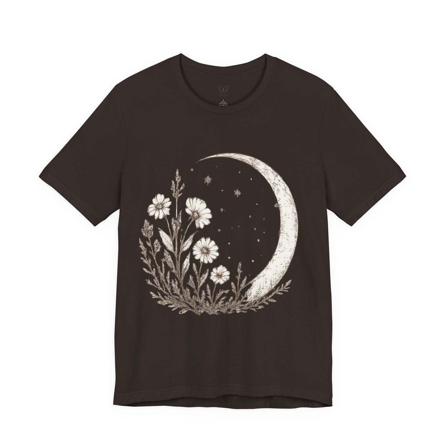 Crescent Moon Wildflower Tee — Botanical Graphic T-Shirt