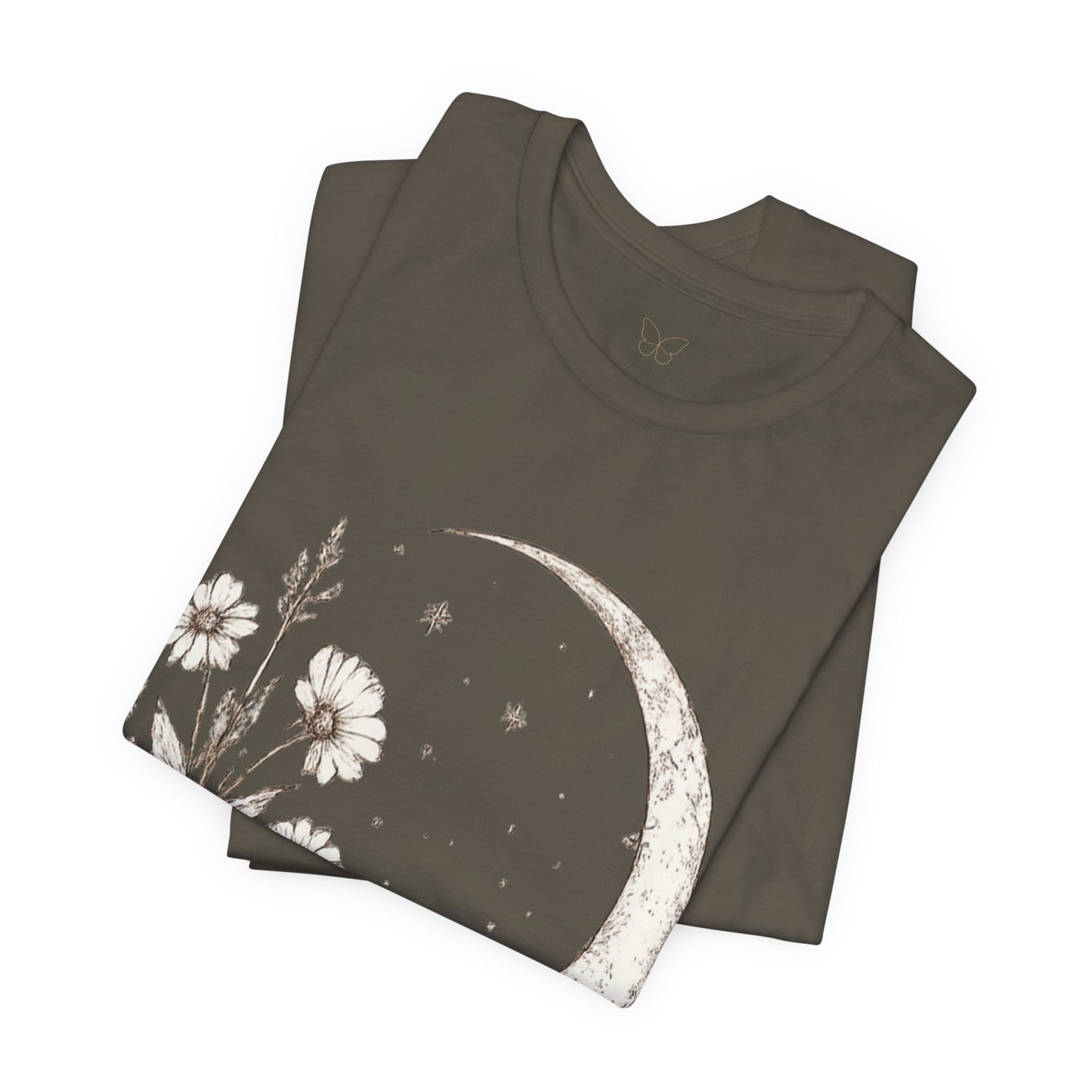 Crescent Moon Wildflower Tee — Botanical Graphic T-Shirt