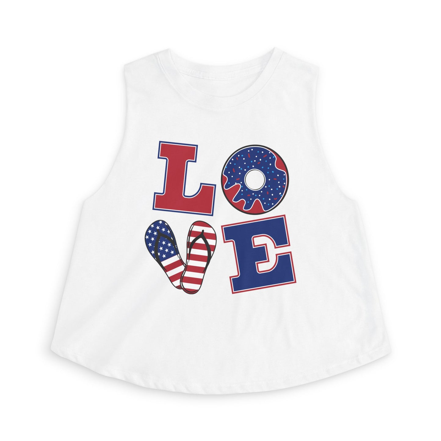 Crop Top — "LOVE" Patriotic American Flag Graphic (Stars & Stripes)