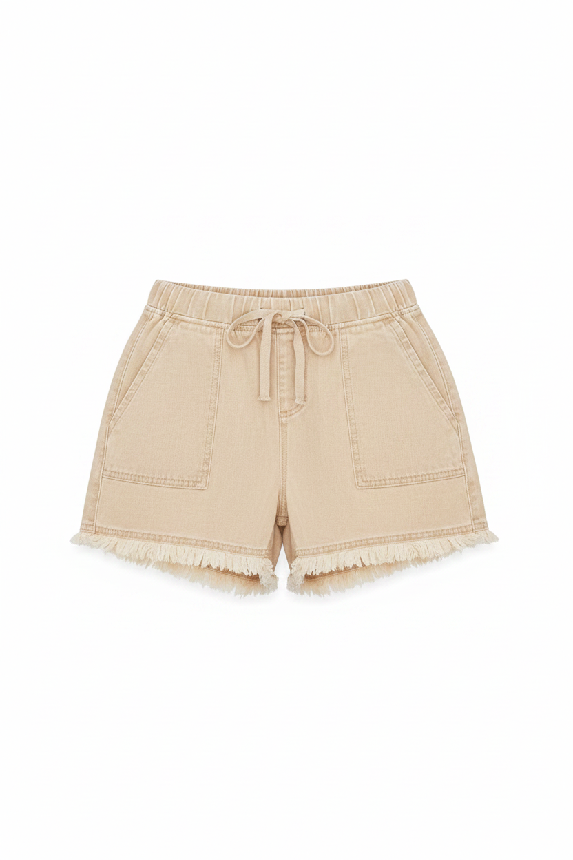 Drawstring Raw Hem Denim Shorts