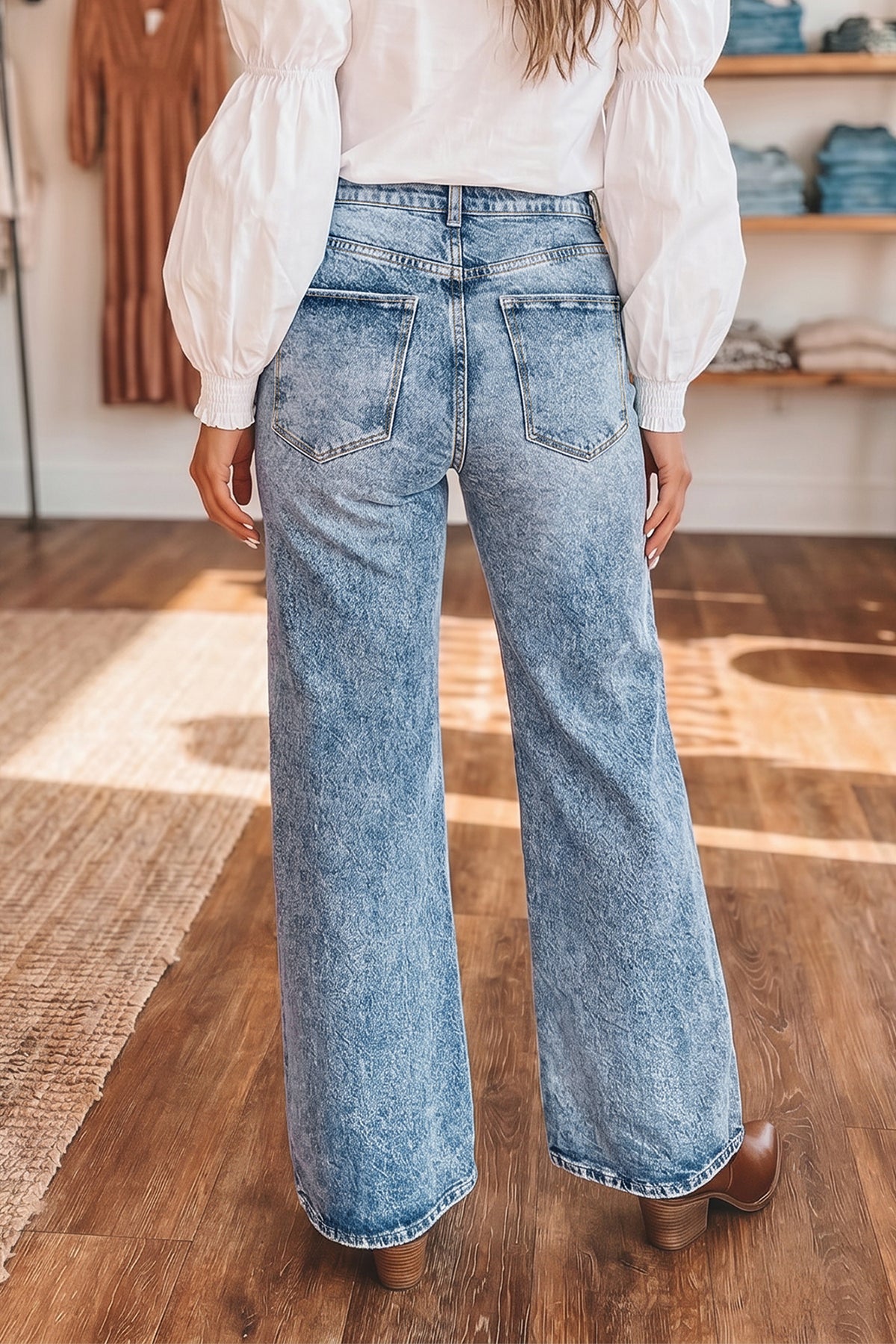 Acid Wash High Rise Flare Jeans