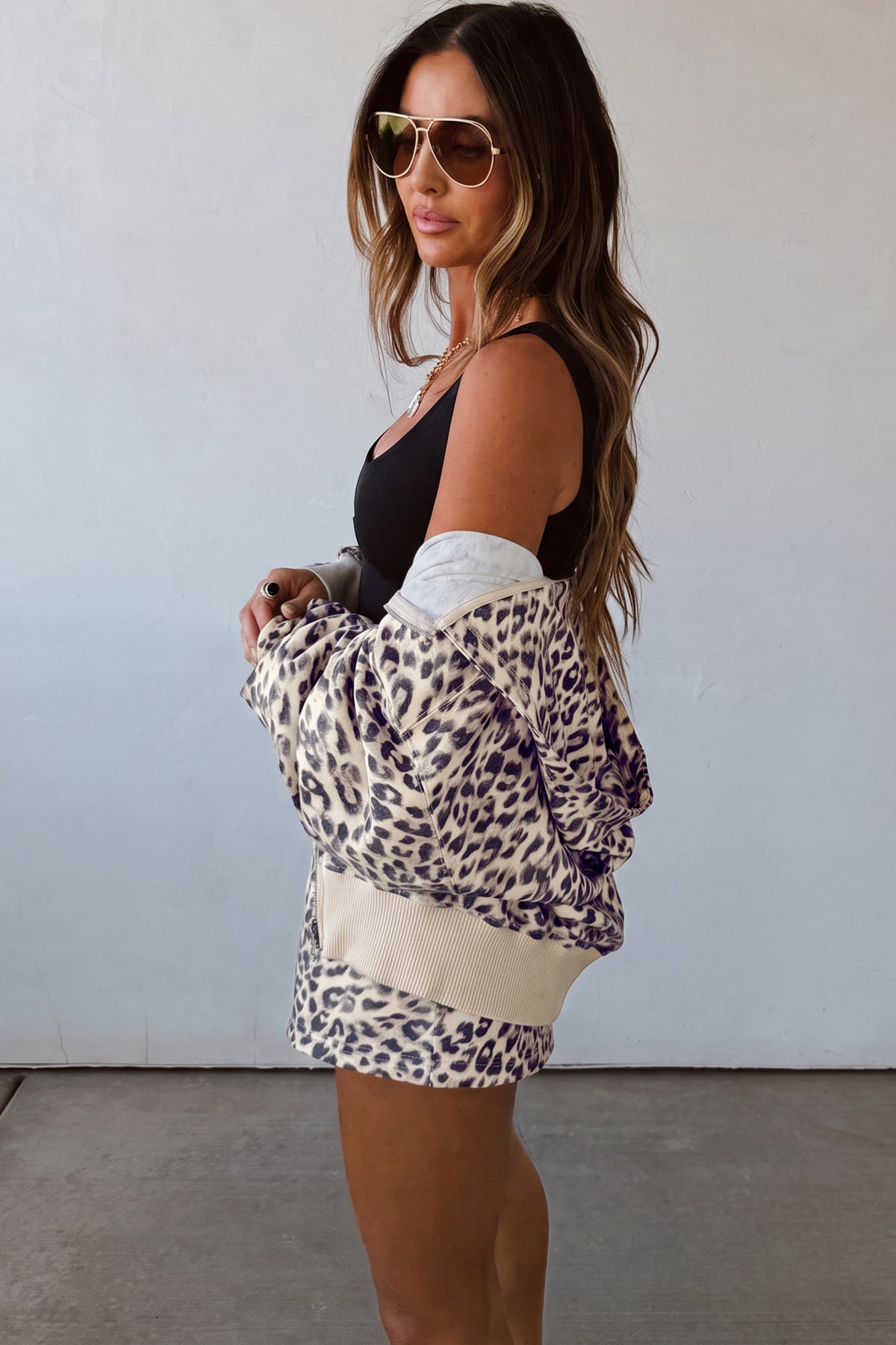 Multicolor Leopard Zip-Up Shorts Set