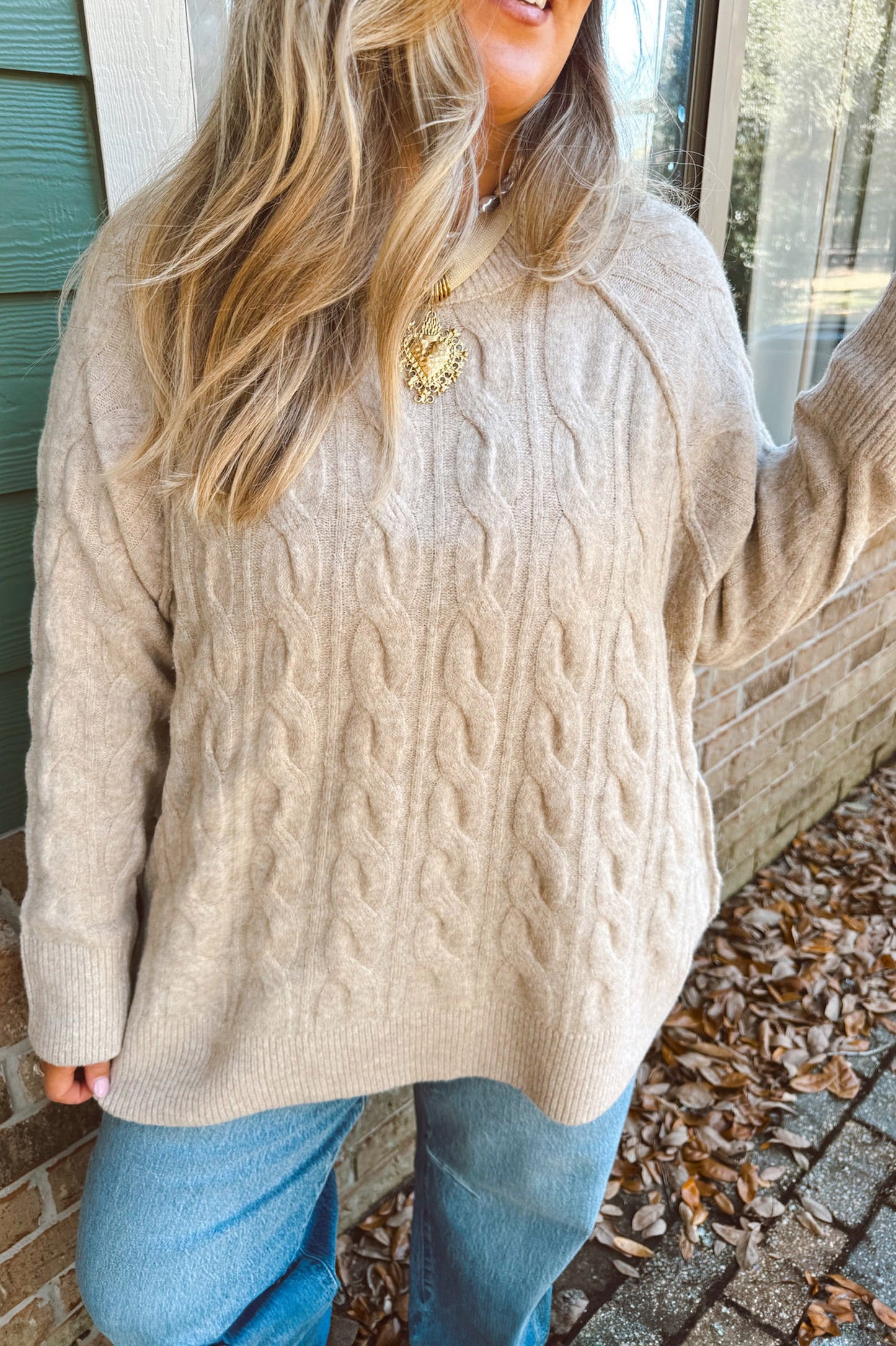 Parchment Oversized Cable Knit Tunic Sweater | Plus Size 1X–4X