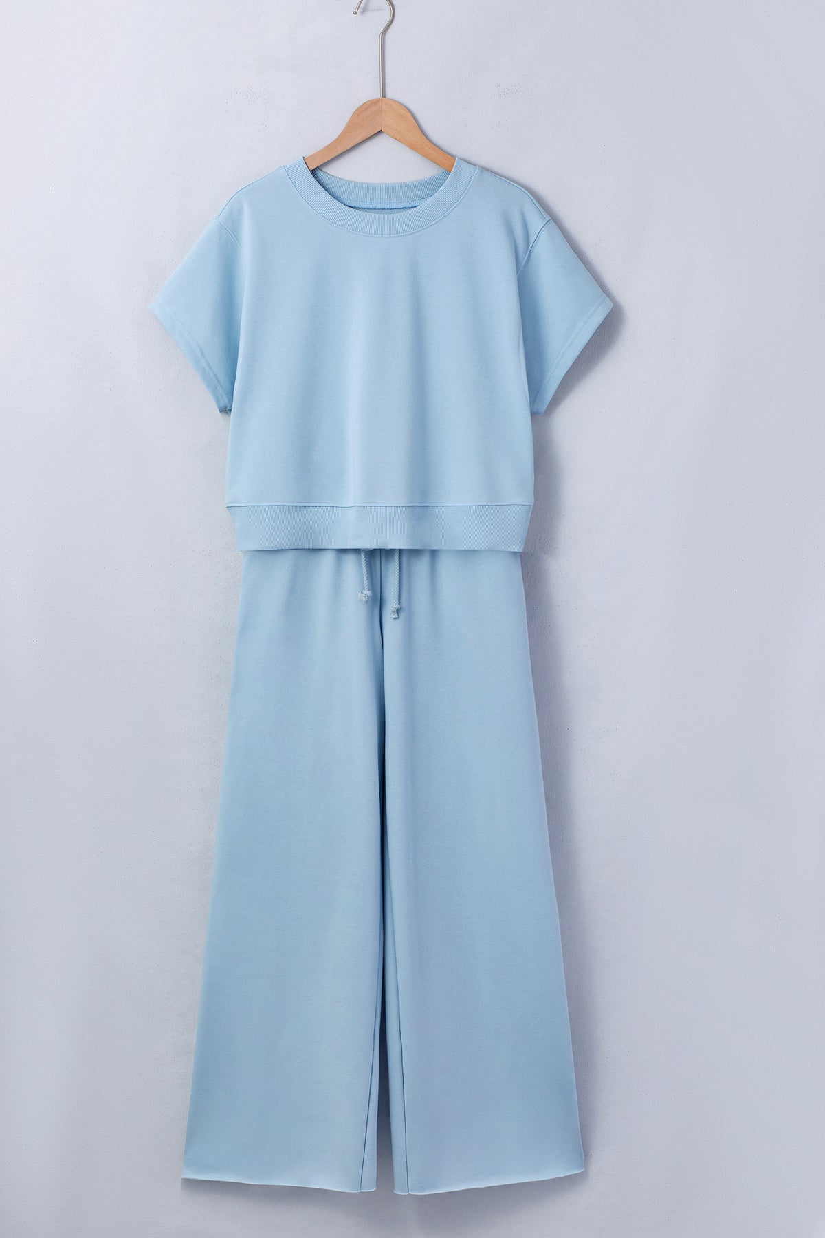 Solid Color Loose Tee & Wide Leg Pants 2-Piece Set