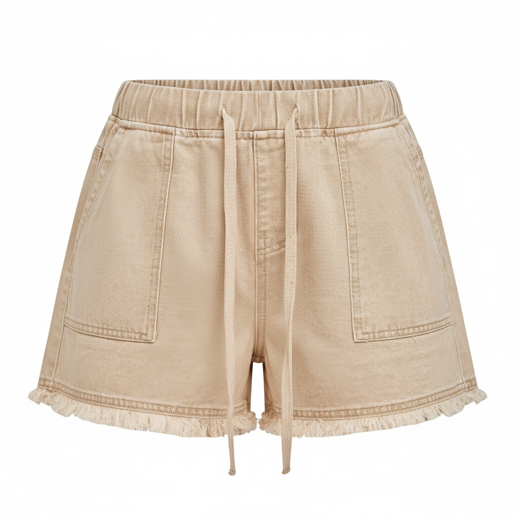 Drawstring Raw Hem Denim Shorts