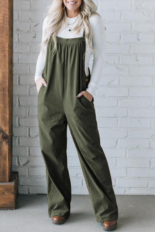 Jungle Green Corduroy Adjustable Strap Jumpsuit
