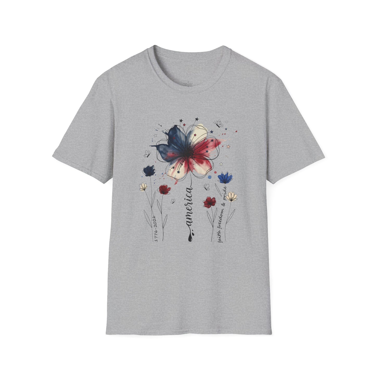 Floral Watercolor Butterfly T-Shirt — Artistic Red & Blue Bloom Tee