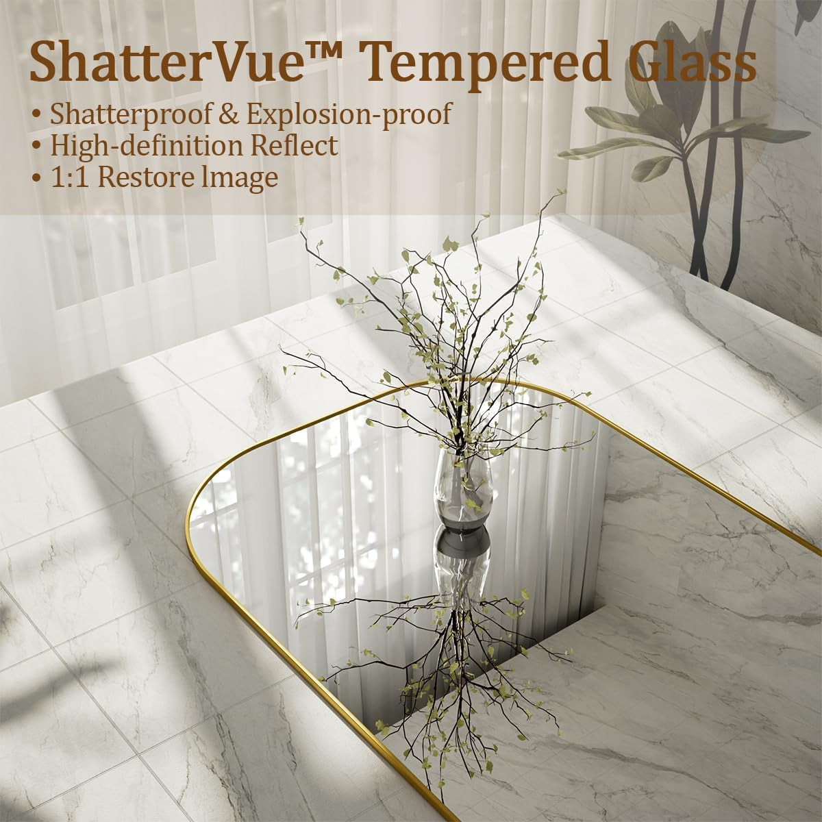 56Inch Full Length Floor Mirror Gold Aluminum Polished
