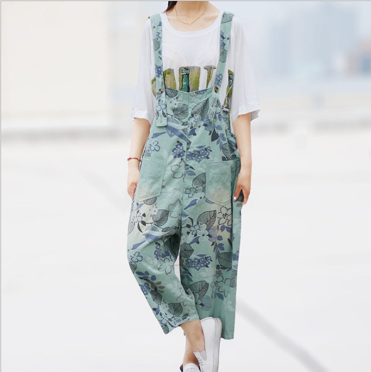 Women's Floral Print Cotton Overalls