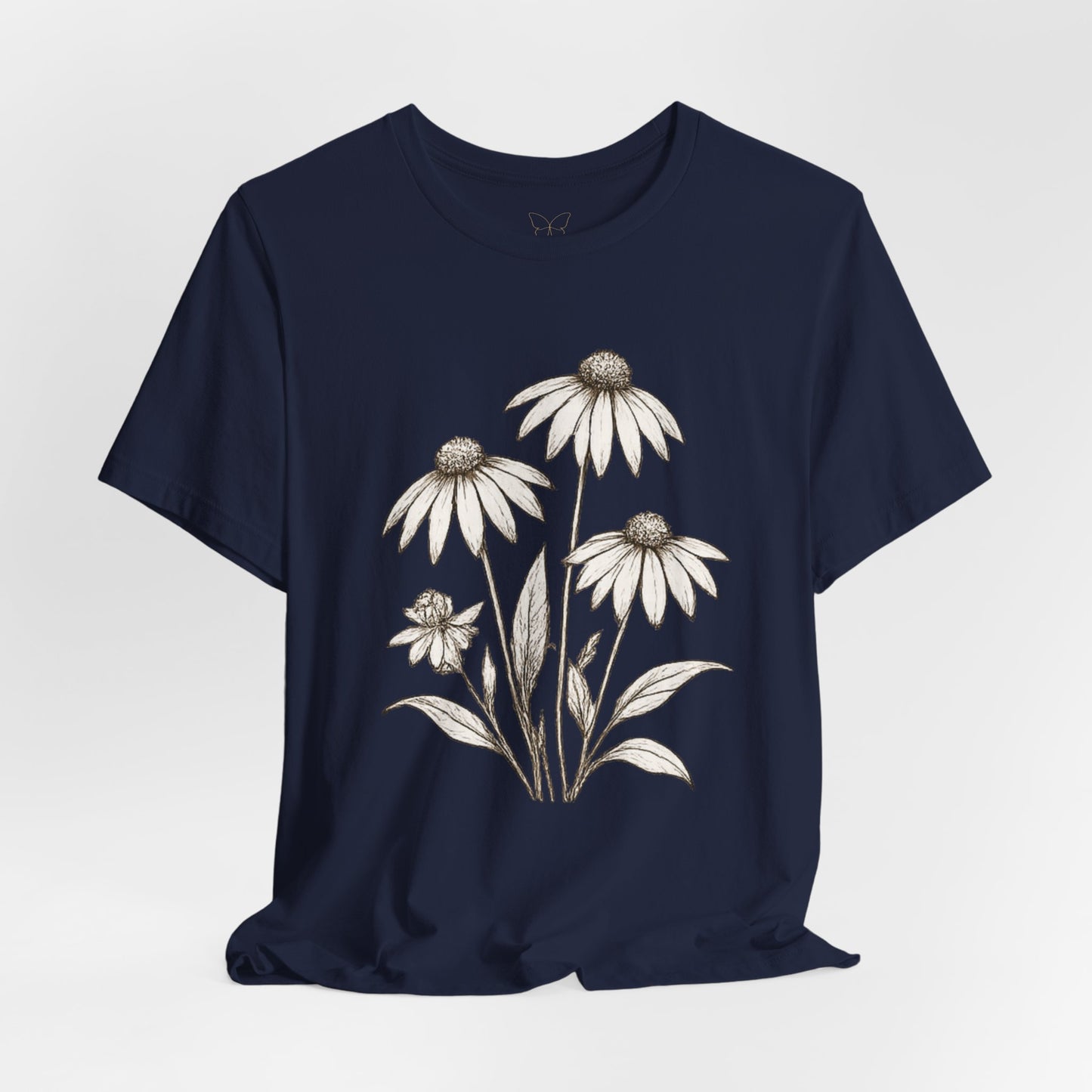 Daisy Sketch T‑Shirt — Vintage White Coneflowers Floral Tee