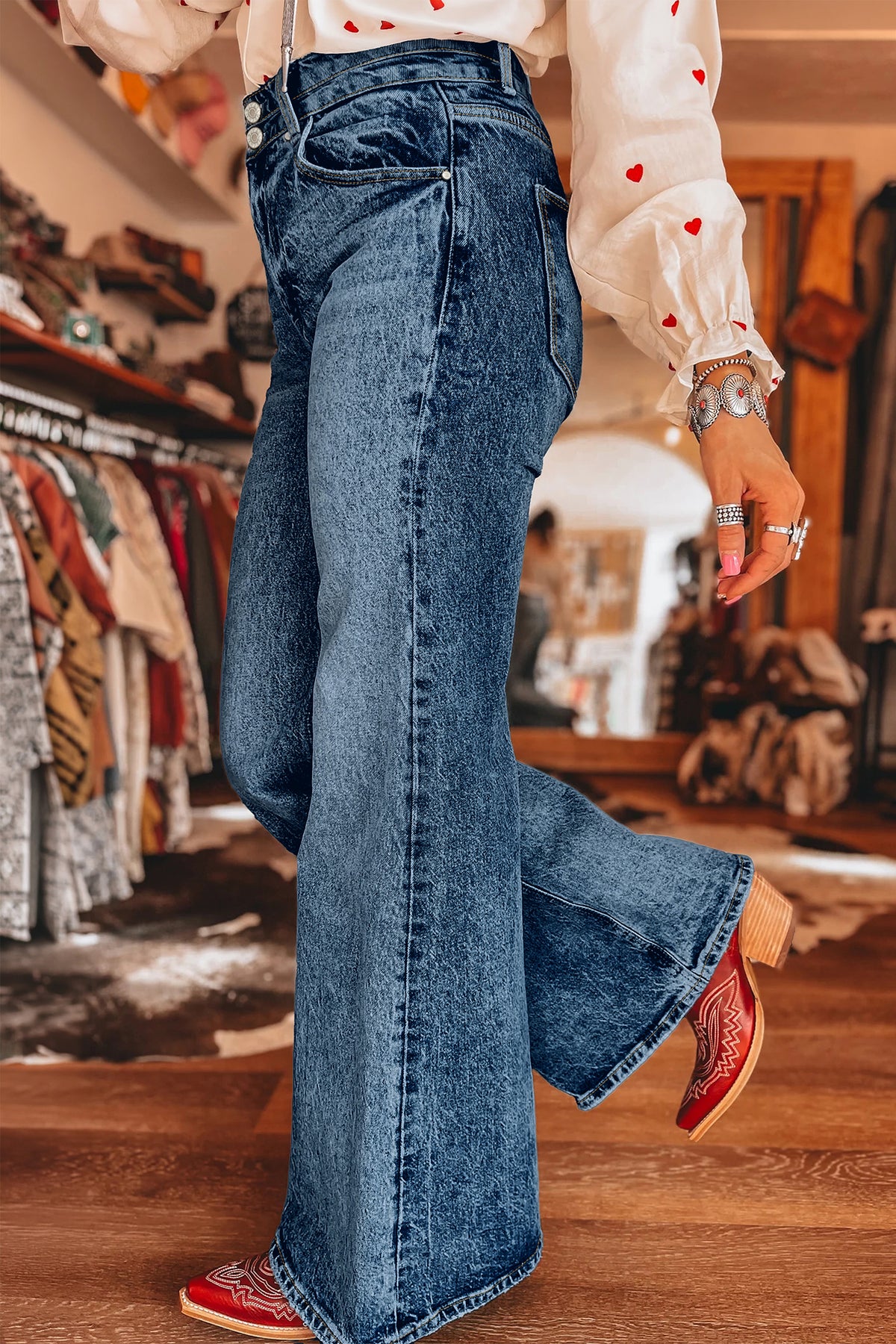 Acid Wash High Rise Flare Jeans