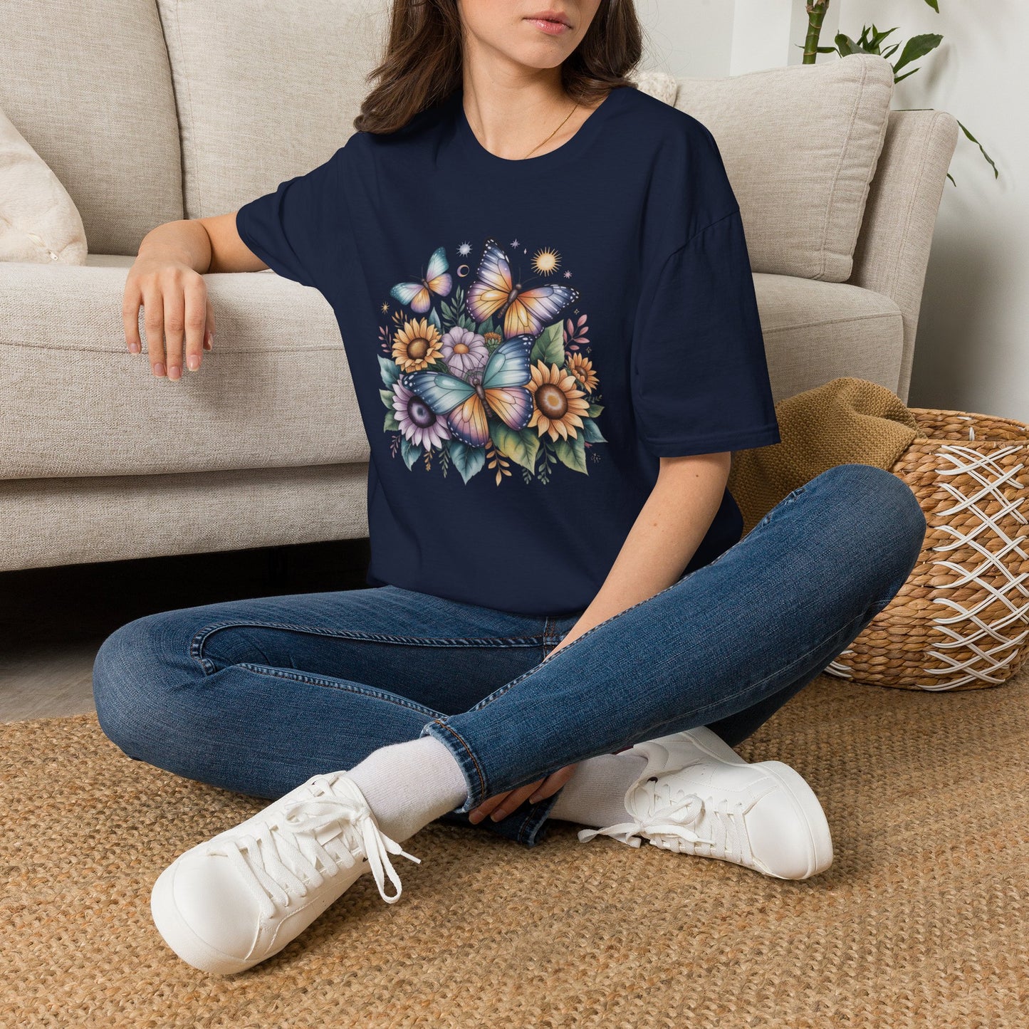 Butterfly Sunflower T-Shirt | Watercolor Floral Garden Tee