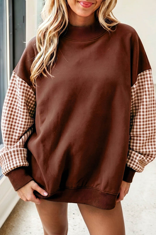 Plaid Sleeve Colorblock Tunic Sweatshirt