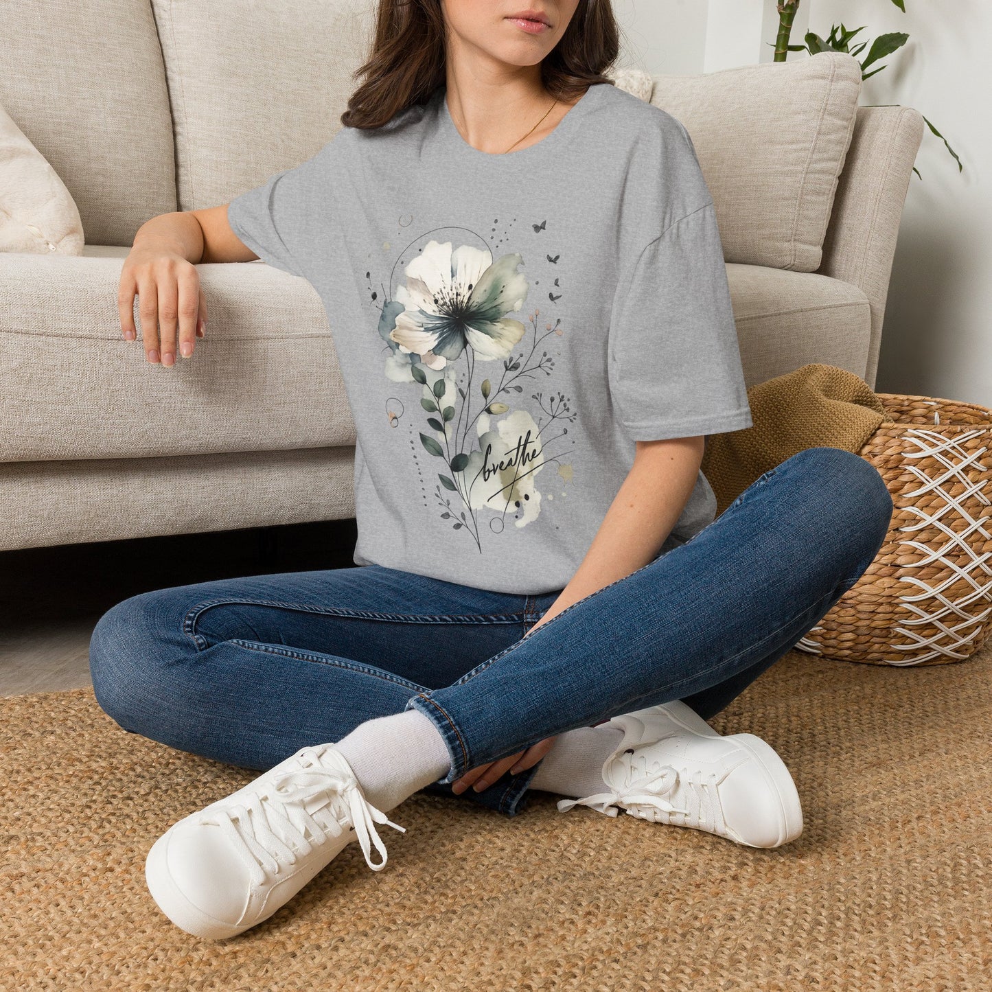 "Breathe" Floral Watercolor Tee | Soft Botanical Graphic Shirt