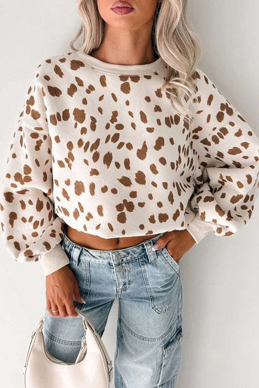 Brown Leopard Print Drop Shoulder Sweatshirt