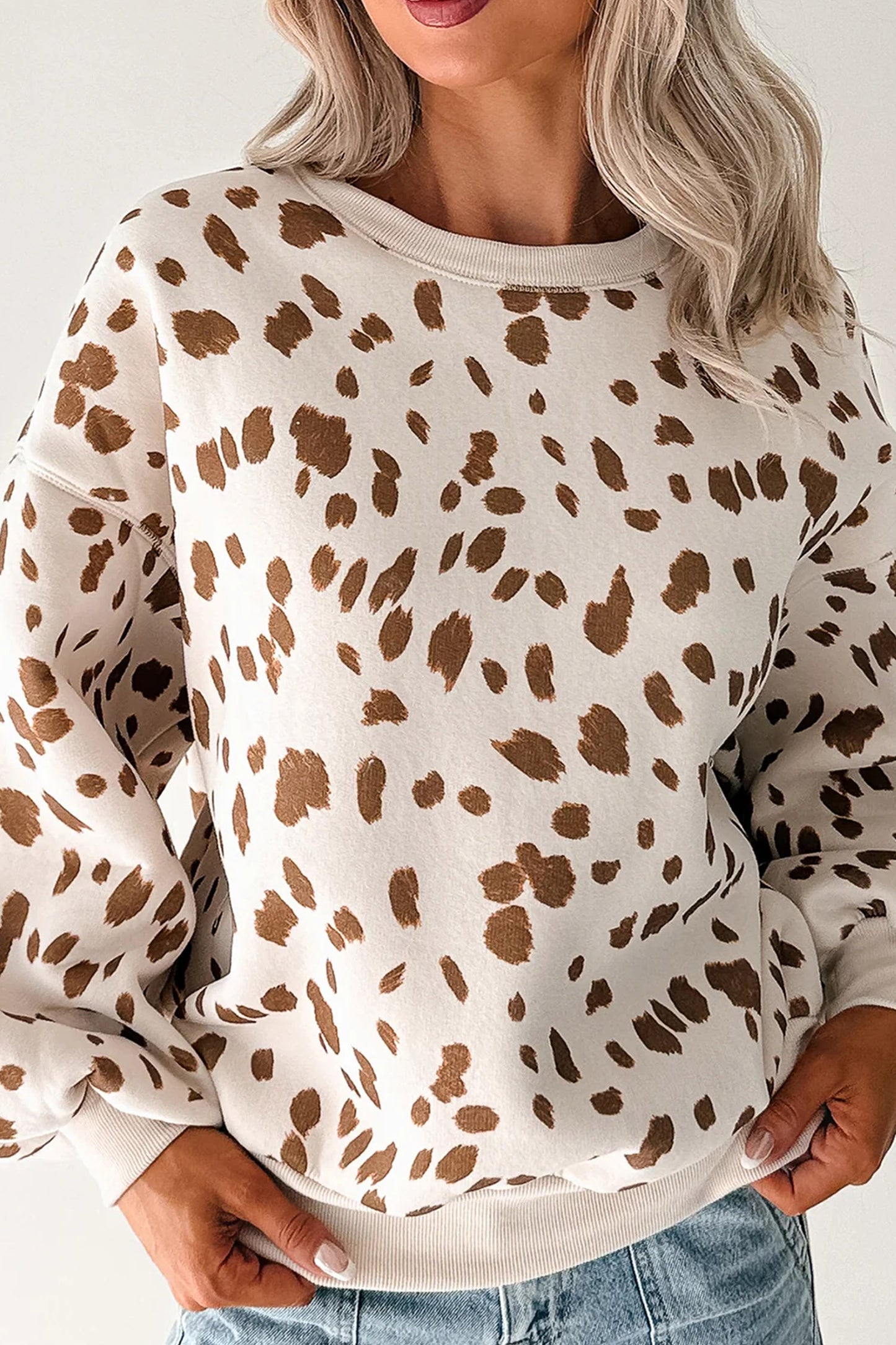 Brown Leopard Print Drop Shoulder Sweatshirt