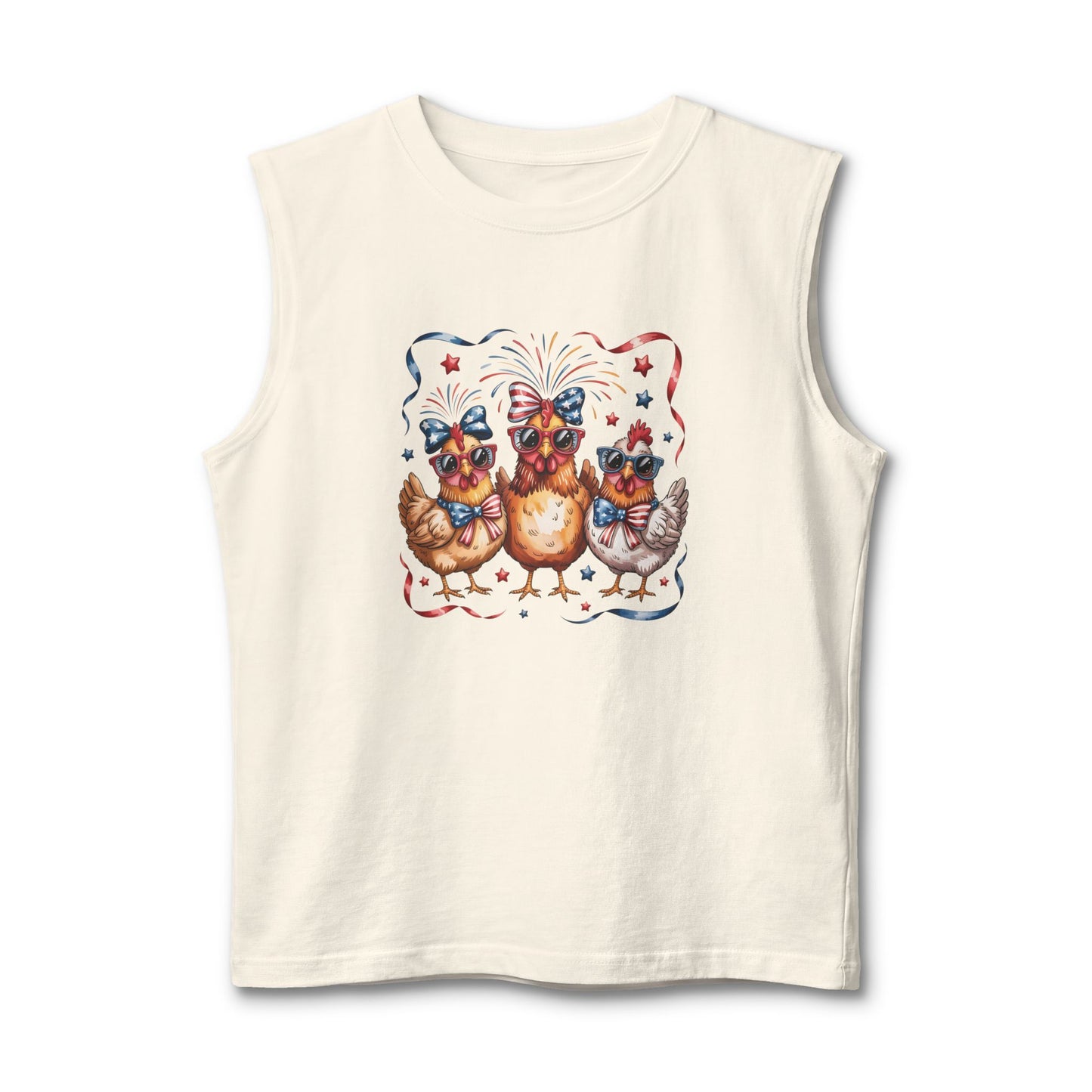 Patriotic Chicken Trio Muscle Tank | Red White & Blue Hen Graphic Tee