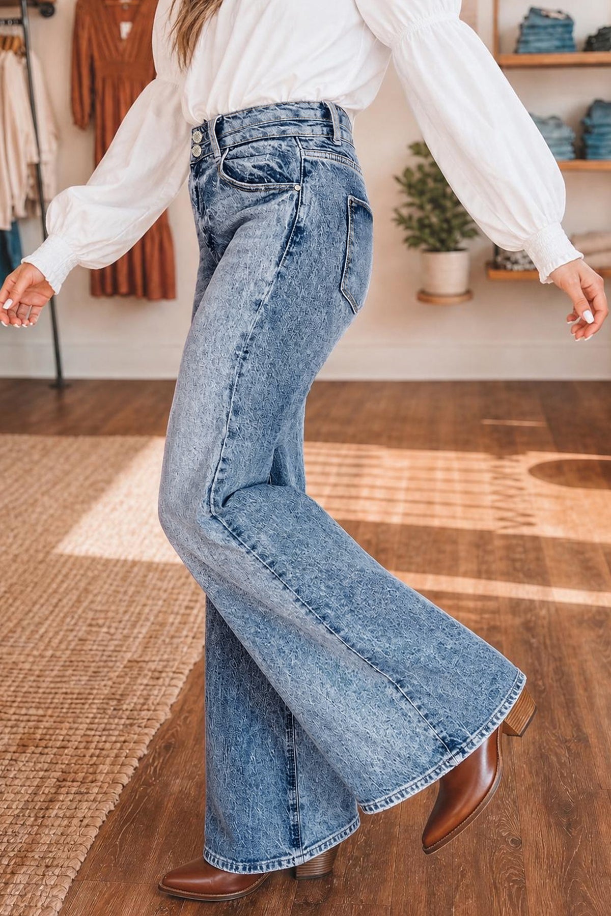 Acid Wash High Rise Flare Jeans