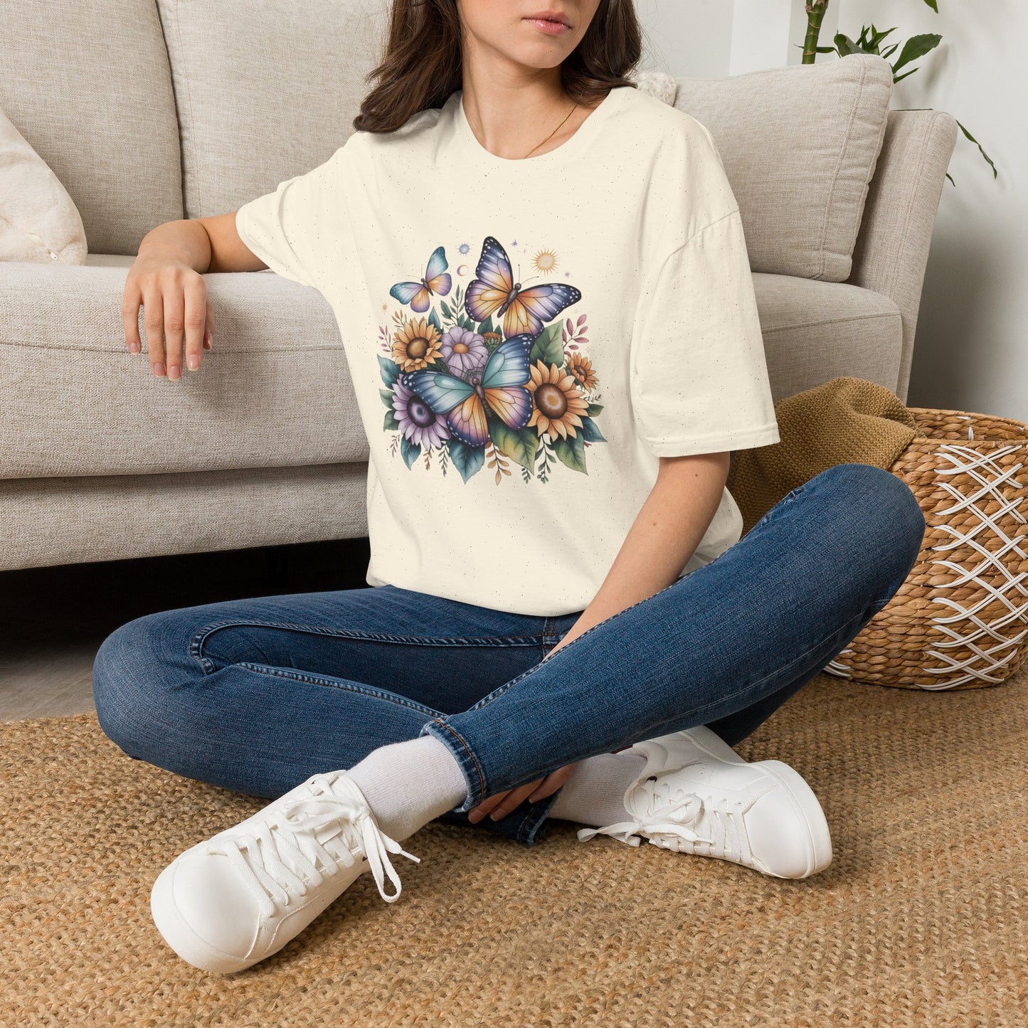 Butterfly Sunflower T-Shirt | Watercolor Floral Garden Tee