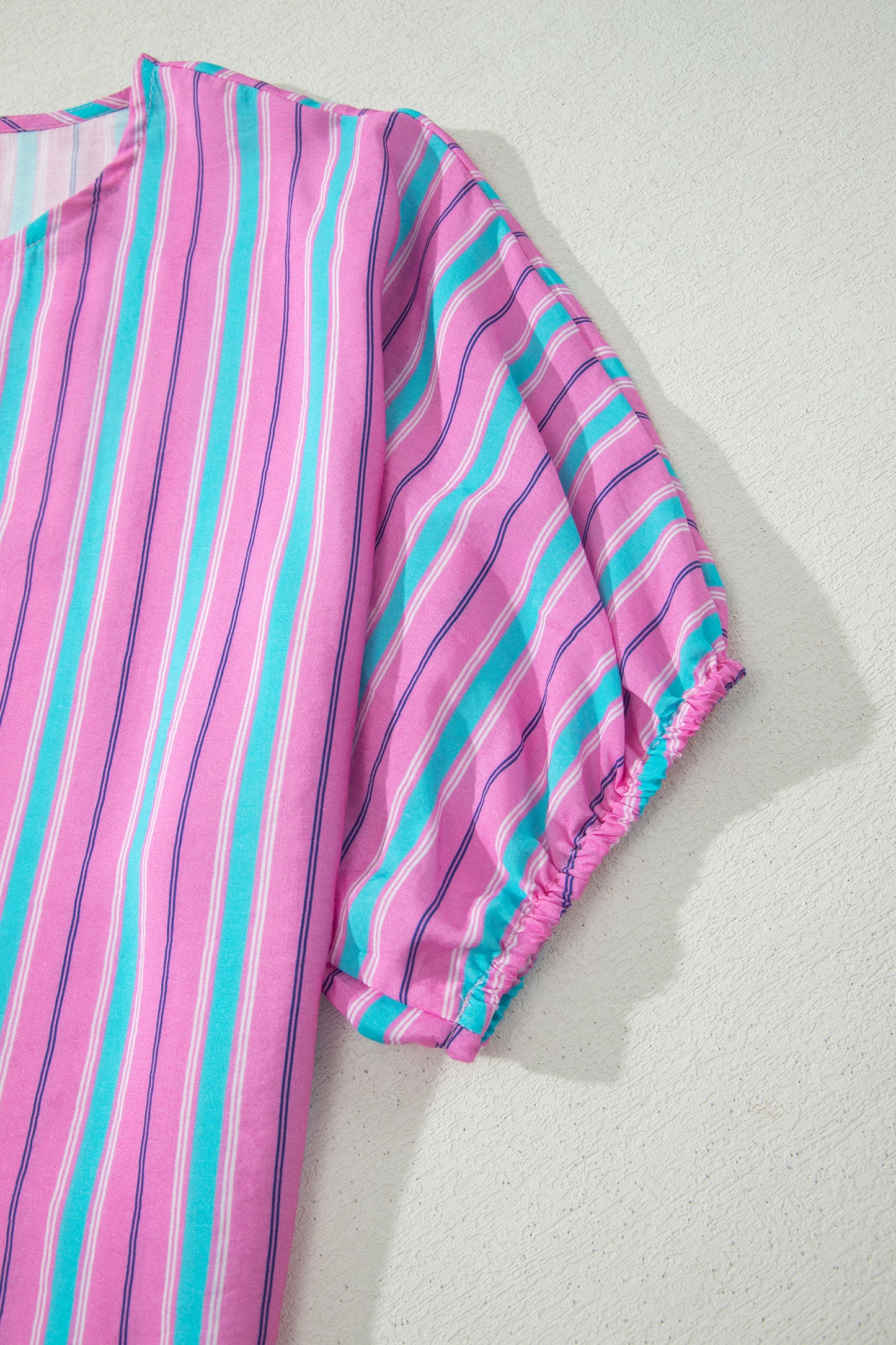 Pink Stripe Dolman Blouse & Drawstring Short Set