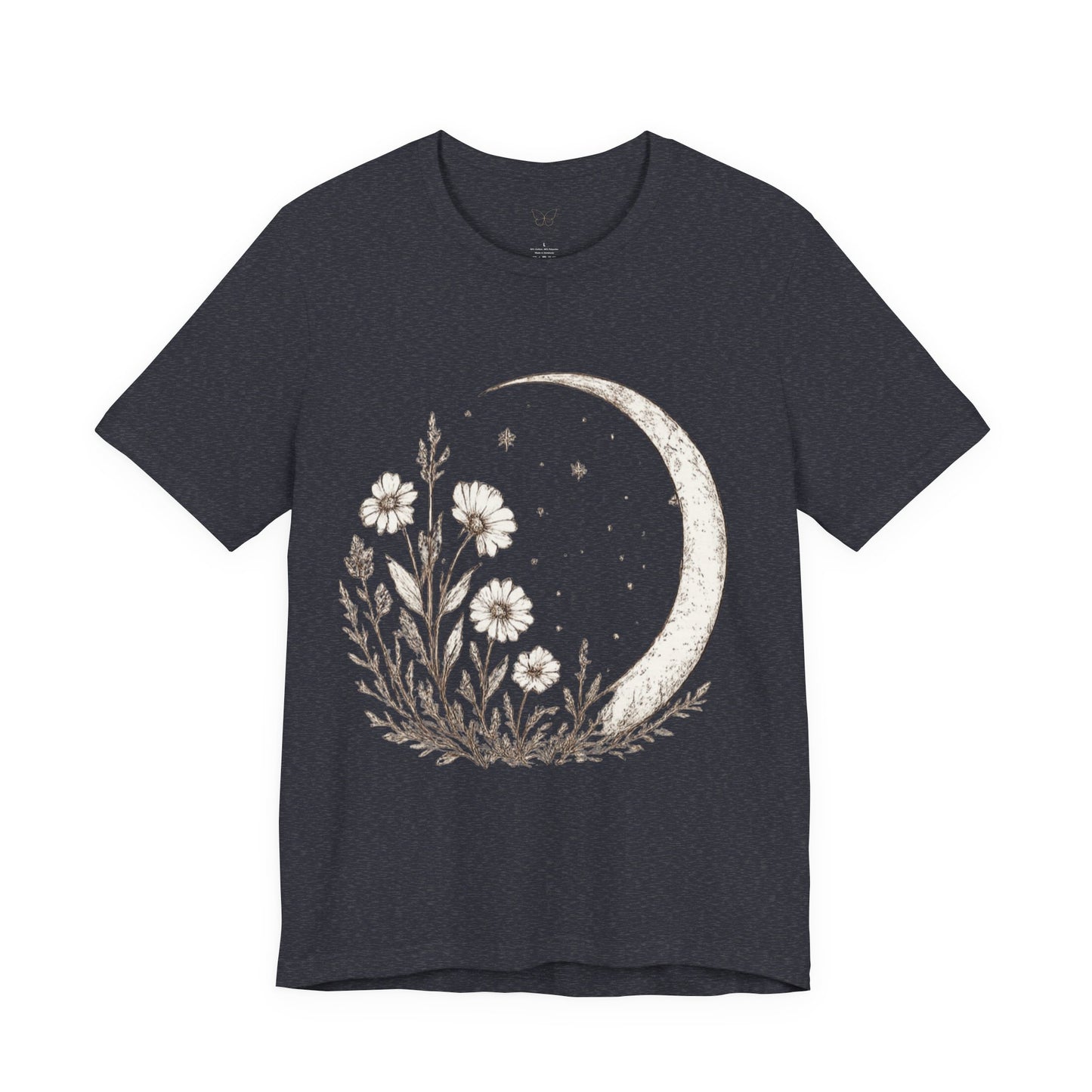 Crescent Moon Wildflower Tee — Botanical Graphic T-Shirt