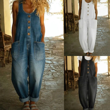 Women's Retro Buckle Jumpsuit | Multi-Pocket Overalls